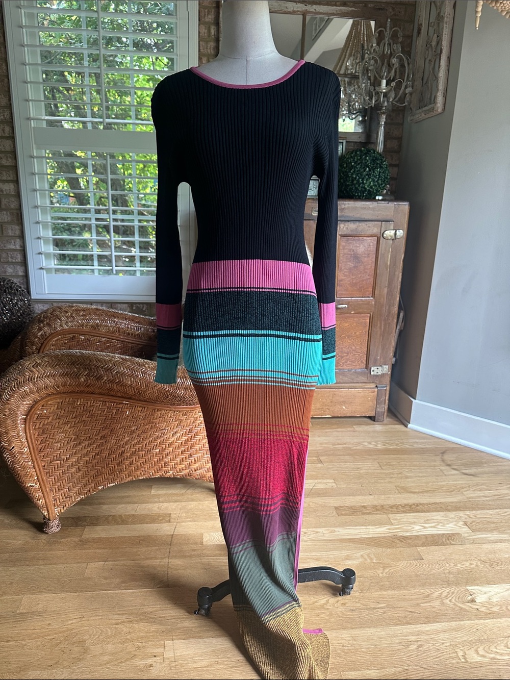 STAUD MULTI COLOR LONG SLEEVE MAXI DRESS XL RIBBED EXCELLENT